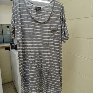 Gray and white striped maternity shirt size large by motherhood